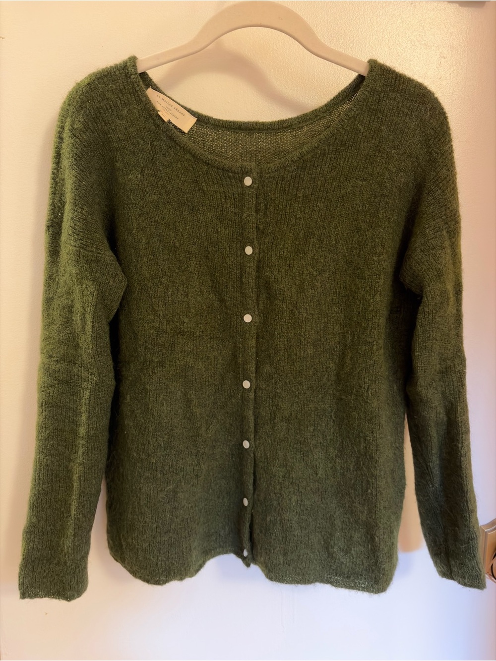 Sezane Gaspard Cardigan Olive Green Button-Front Women's Sweater